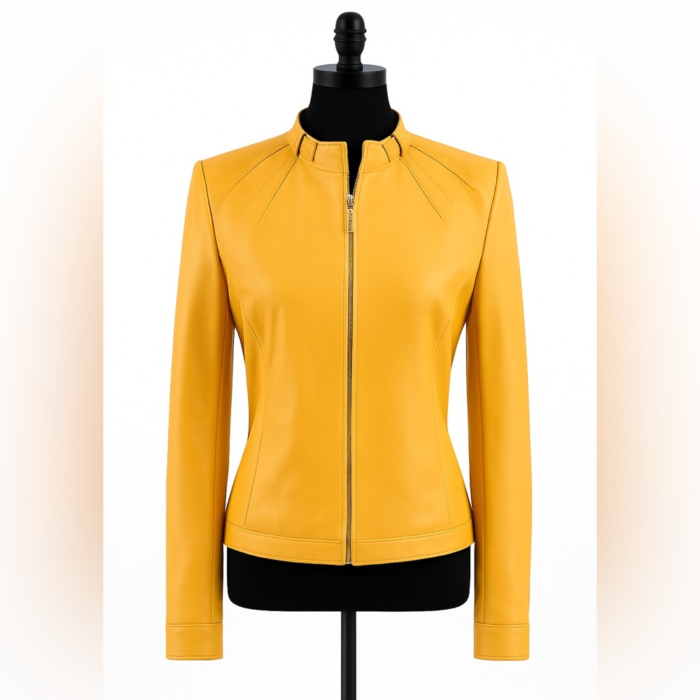 St. John Vibrant Yellow Leather Jacket
